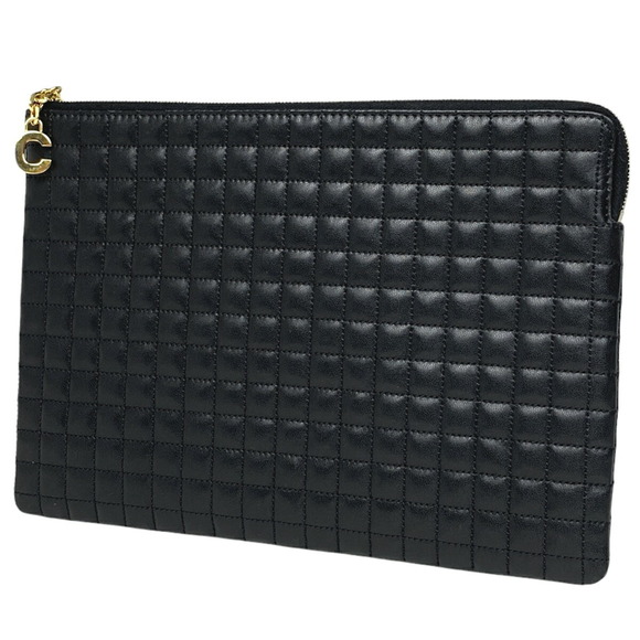 Celine Charm Clutch Bag Pouch Quilted Leather Black - Picture 1 of 5